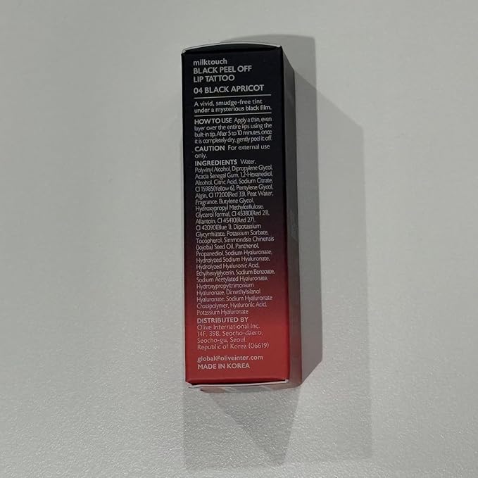 MILKTOUCH Black Peel Off Lip Tattoo - Long-Lasting Matte Lip, Waterproof & Transfer-Proof, Highly Pigmented, Stay-On-All-Day Lip Tint Stain (4.5g) #04 Black Apricot-Velvo Beauty