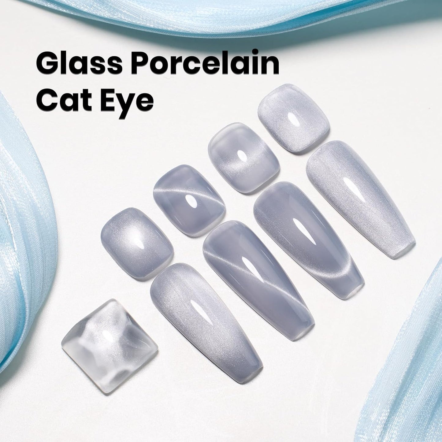 Beetles Gray Cat Eye Gel Nail Polish - 15ML Dark Gray Glass Cat Eye Glitter Gel Polish with Magnet Shimmer Sheer Gel Soak Off UV Moonlit Dew Collection Nail Art Design Manicure Gifts for Women-Velvo Beauty