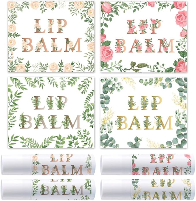 OLYCRAFT 100Pcs Self-Adhesive Lip Balm Tag Stickers 1.7x2.1 inch Waterproof Adhesive Label with Flower Patterns Rectangle Lipstick Tag Sticker for Lip Balm Container Tubes Lipstick Wrapping Decoration-Velvo Beauty