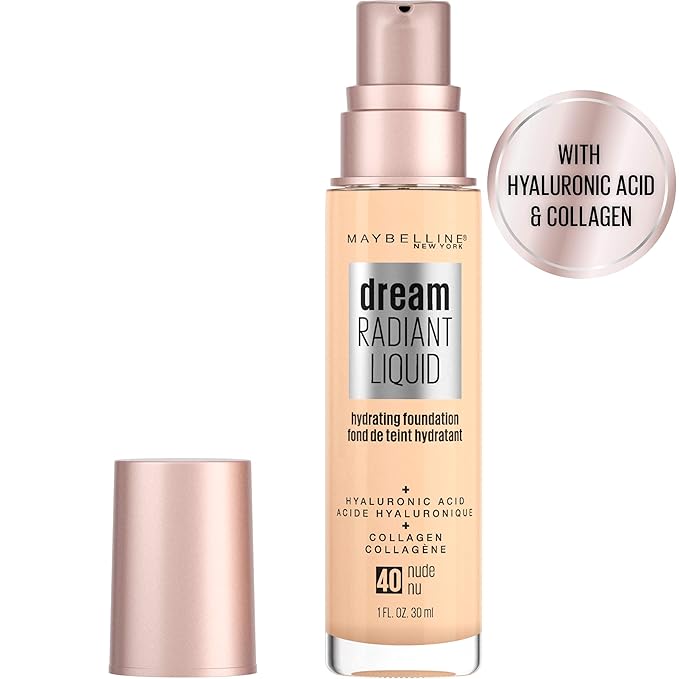 Maybelline Dream Radiant Liquid Medium Coverage Hydrating Makeup, Lightweight Liquid Foundation, Nude, 1 Fl; Oz-Velvo Beauty