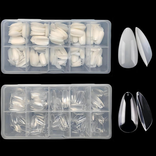 1000PCS Short Almond Nail Tips - Acrylic Nails Tips, ToouYoun 10 Sizes Soft Gel Full Cover Nail Tips with Box for Nail Art Salons and Home DIY-Velvo Beauty