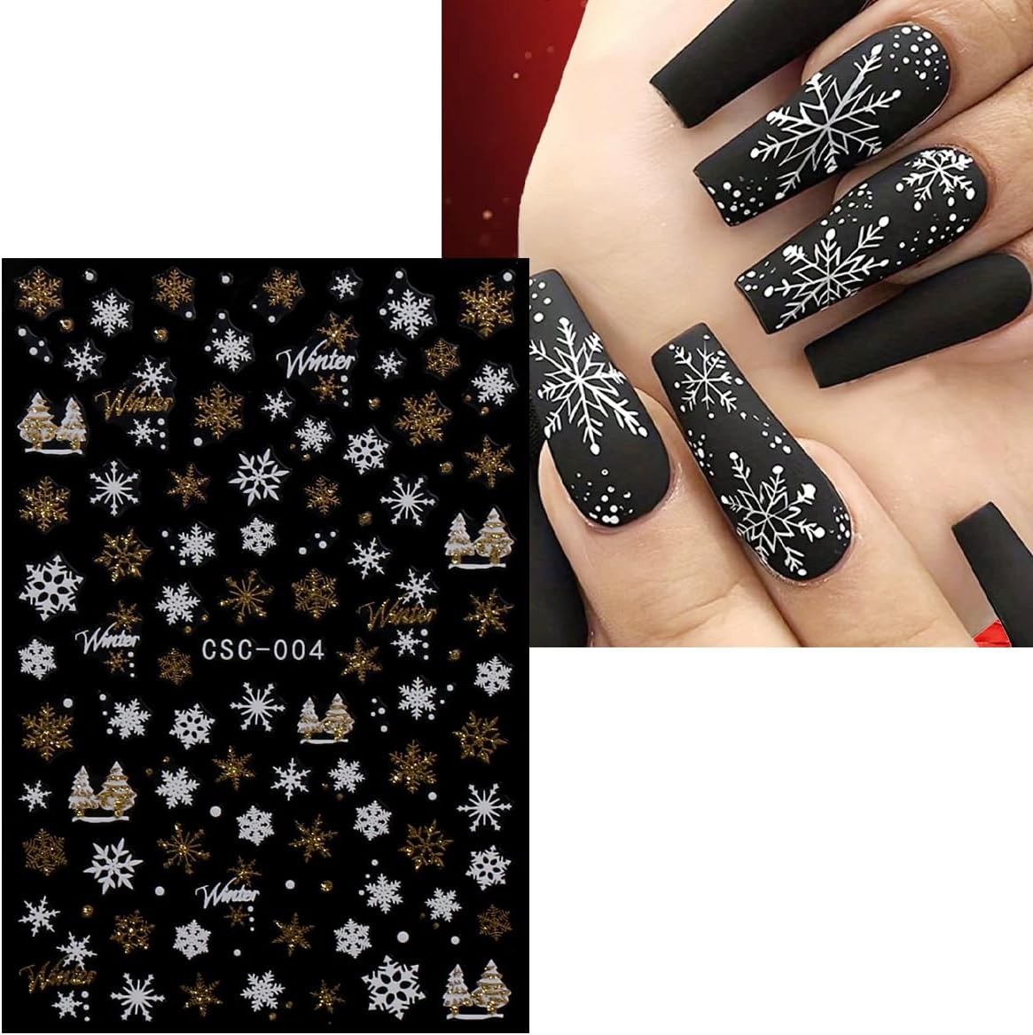 JMEOWIO 8 Sheets Christmas Glitter Nail Art Stickers Decals Self-Adhesive Snowflake Winter Holiday Cute Nail Supplies Nail Art Design Decoration Accessories-Velvo Beauty