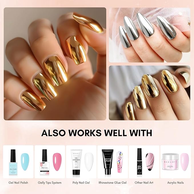 Makartt Gel Top Coat for Chrome Nail Powder - 15ml Clear No Wipe High Gloss Top Coat Gel Nail Polish Mirror Shine Long Lasting Easy Application, Soak off UV Lamp, DIY Home Salon Art Design-Velvo Beauty