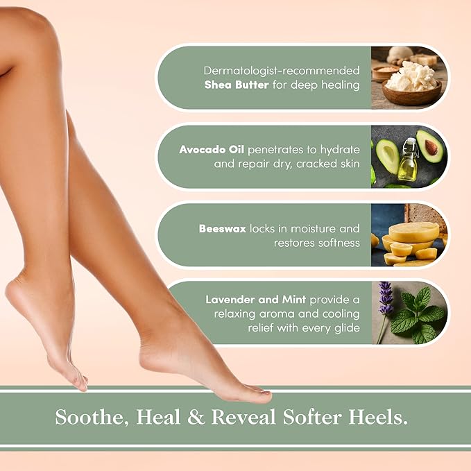 Victoria's Lavender Heel Balm Stick – Ultra-Rich Foot Therapy Balm for Dry, Cracked Feet – Softener for Cracked & Rough Skin – Dry Heels Treatment for Men and Women – Made in USA - Lavender Mint 2.5oz-Velvo Beauty