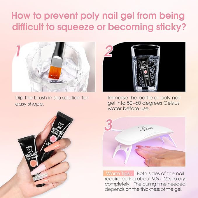 ROSALIND Poly Nail Gel Kit -14 Colors +72 Nail Art Accessories kit Nude Pink Poly Nails Gel Kit Starter Kit with Mini UV Lamp Slip Solution Basic Poly Nail Art Tools for Beginners with Everything-Velvo Beauty