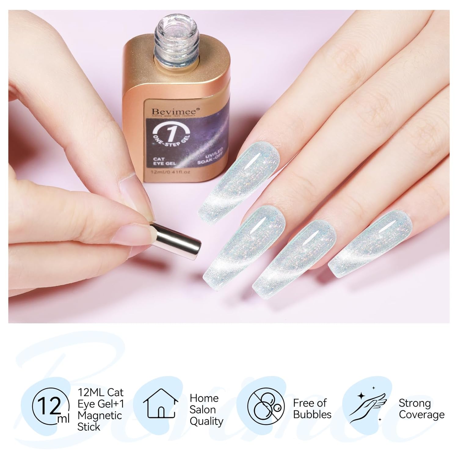 Cat Eye Gel Nail Polish 12ML, 3 In 1 Step Holographic Cateye Gel Polish With Magnet, Silver Glitter Magnetic Crystal Ice Shimmer Soak Off UV/LED Nail Art Design-Velvo Beauty