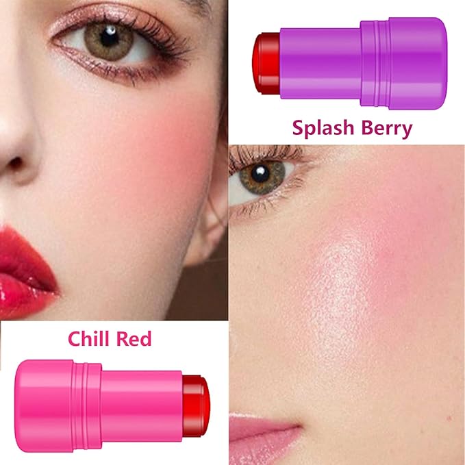 2 Pcs Milk Jelly Blush,Jelly Tint Blush Stick Sheer Lip & Cheek Stain Milk Cooling Water Jelly Tint Long Lasting Face Blushes, Lip Gloss Cheek Solid Moisturizer Stick (03#+04#)-Velvo Beauty