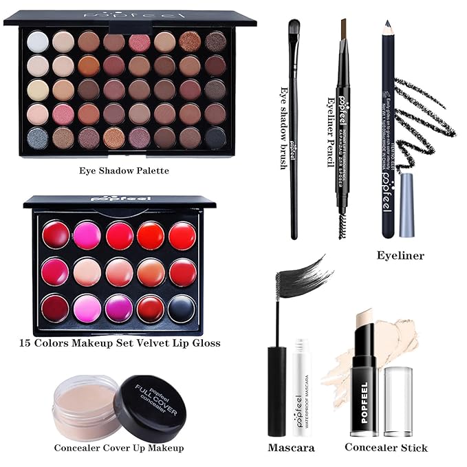 Makeup Kit for Women, All in One Makeup Gift Set for Women and Teen Girl, Full Makeup Kit with Lipgloss Eyeshadow Palette Concealer Stick Mascara Eyeliner Pencil Eye Shadow Brush-Velvo Beauty