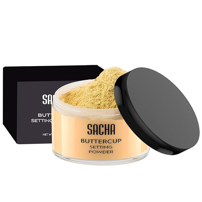 Sacha BUTTERCUP Setting Powder Makeup 1.75 Oz. Translucent Setting Powder for Oily Skin Finishing Powder Loose Powder Makeup Blurring Powder Blurs Fine Lines and Pores For Medium to Dark Skin Tones-Velvo Beauty