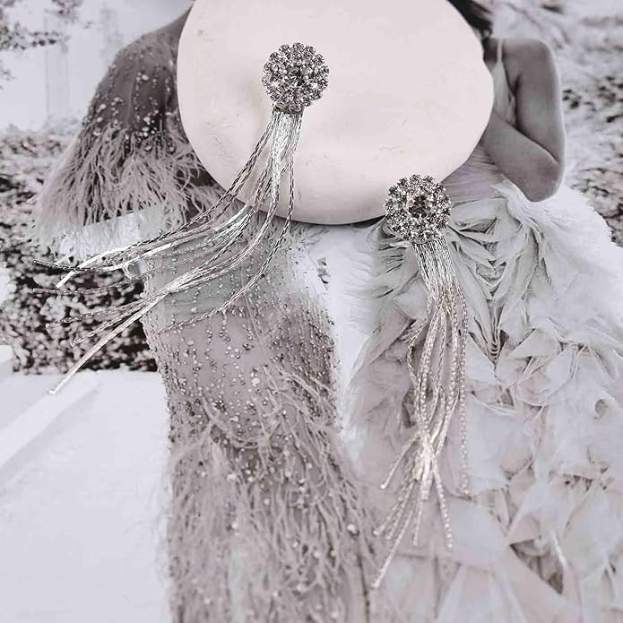 Vintage Crystal Chandelier Dangle Earrings Rhinestone Tassel Chain Earrings Wedding Chandelier Earrings Silver Full Cz Chain Earrings Jewelry for Women-Velvo Beauty