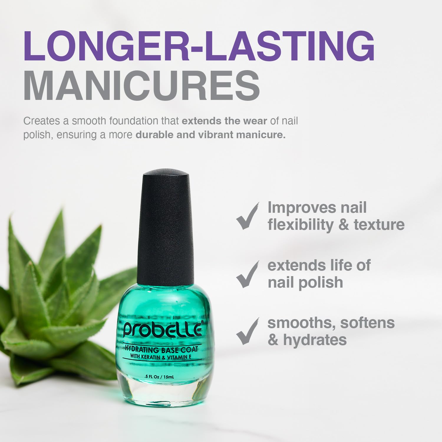 Probelle Hydrating Base Coat for Dry and Brittle Nails, Instant Moisturizer, Nourishes and Soothes Nails with a Healthy Glow, Extends Polish Life, Ideal for Dehydrated, Rough, Breaking Nails-Velvo Beauty