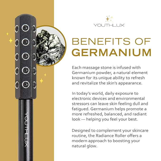 Radiance Roller – Germanium Stone Facial Massage Tool for Lifting, Sculpting, De-Puffing, Glow Boost, Energizing & Cooling Effect (Black)-Velvo Beauty