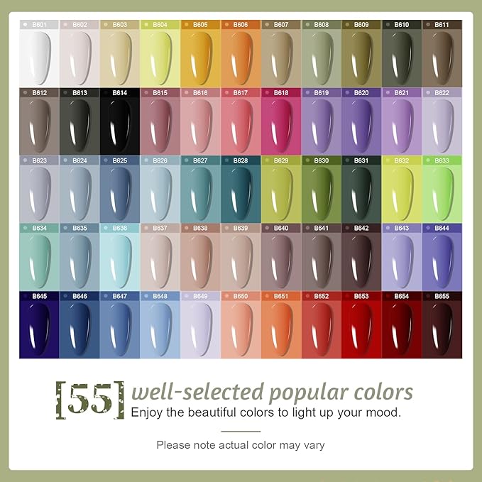 JODSONE 60 PCS Gel Nail Polish Kit with U V Light 55 Colors No Wipe Beautiful Colors Nail Gel Polish Base Top Coat Manicure Gifts for Salon and at Home-Velvo Beauty