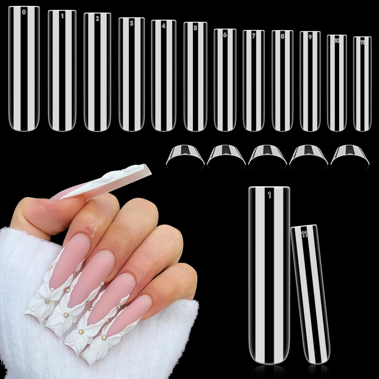 Tapered Square Nail Tips, XXL 240Pcs 12 Sizes Full Cover Fake Nails Extra Long Straight Nail Tips No C Curve Gel Nails Clear Gel Nails Tips Nail Extension for DIY Nail Art-Velvo Beauty