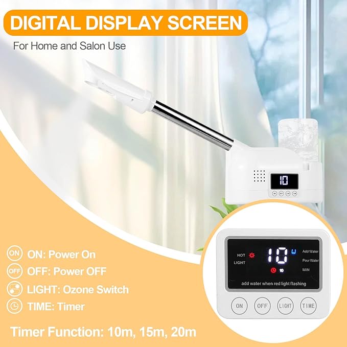 Professional Facial Steamer, Facial Steamer with Hot Mist and Timer Function, Adjustable Height Face Steamer on Wheels with 360° Rotatable Nozzle and Touch Screen for Deep Hydration and Cleaning-Velvo Beauty