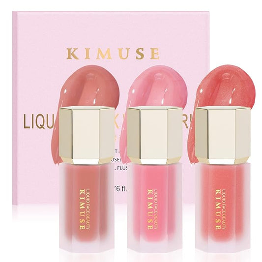KIMUSE Soft Pink Gel-Cream Blush Trio, Liquid Blush for Cheeks, Weightless, Long-Wearing, Smudge Proof, Natural-Looking, Dewy Finish, Skin Tint Blush Makeup, 0.42 Fl Oz (love pink)-Velvo Beauty