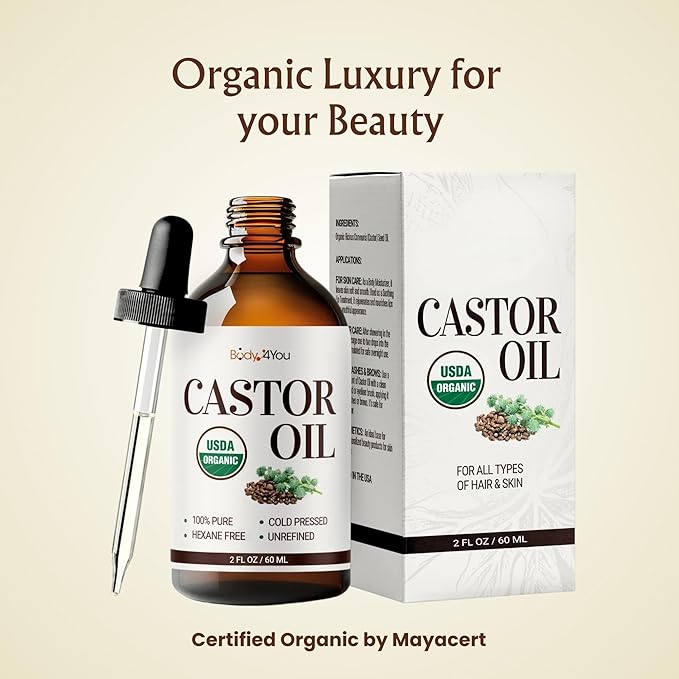 BodyJ4You Castor Oil Eyelashes Eyebrows - 100% Pure Natural USDA Organic Cold Pressed - Hydrating Skin Hair Growth Oil Lashes Scalp - Non-GMO Hexane Free Carrier Unrefined (2 Fl Oz (60 ml) - KIT)-Velvo Beauty