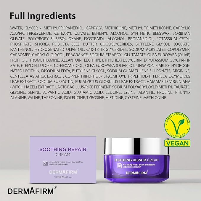 Dermafirm Soothing Repair Hydrating Face Cream R4 | Daily Face Moisturizer Facial Lotion with Eucalyptus, Peptide and Collagen | Gentle for All Skin Types No Animal Trials No Paraben 1.69 fl oz-Velvo Beauty