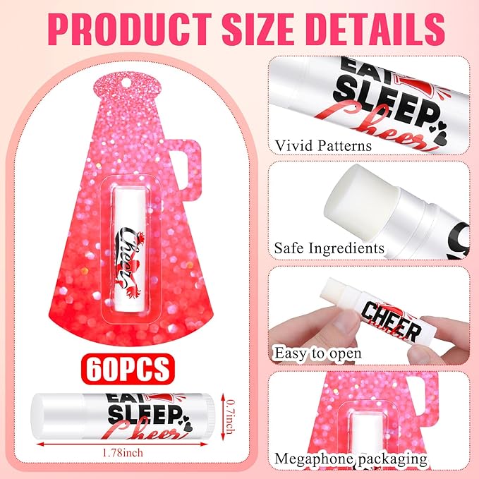 60 Pcs Cheerleading Lip Balm Bulk Cheer Teams Lip Balm Gifts Set Honey Moisturizing Lip Care Flavor Hydration Dry Chapped Lips for Men Women Children(Red)-Velvo Beauty