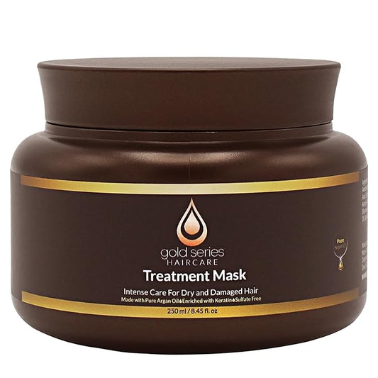 Gold Series Treatment Mask – Deep Hydrating Argan Oil Hair Mask for Dry, Damaged, Color Treated and Curly Hair Enriched with Keratin – Sulfate Free Natural Hair Repair Treatment, 8.45oz-Velvo Beauty
