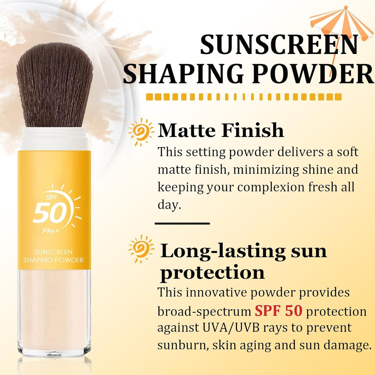 Mineral Sunscreen Setting Powder SPF 50, Sunscreen Powder for Face & Scalp, TranslucentSunscreenPowder with Brush, Oil Control Natural Matte Finish LoosePowder, Lasting Lightweight Breathable-Velvo Beauty
