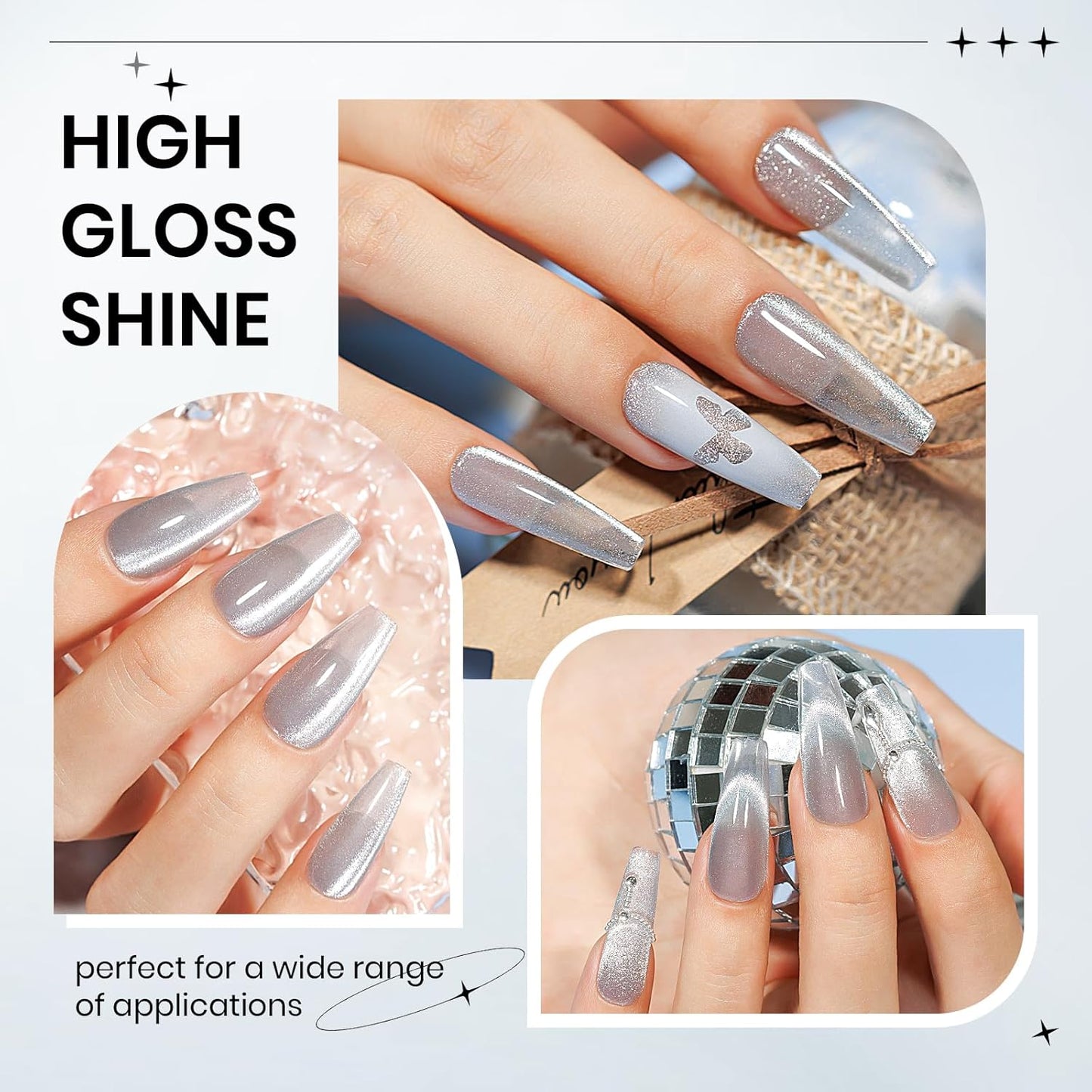 Silver Cat Eye Gel Polish, Magnetic Holographic Gel Nail Polish Glitter Shimmer Gel Polish with Magnet Soak Off U V Gel Salon DIY at Home, 0.5 OZ-Velvo Beauty