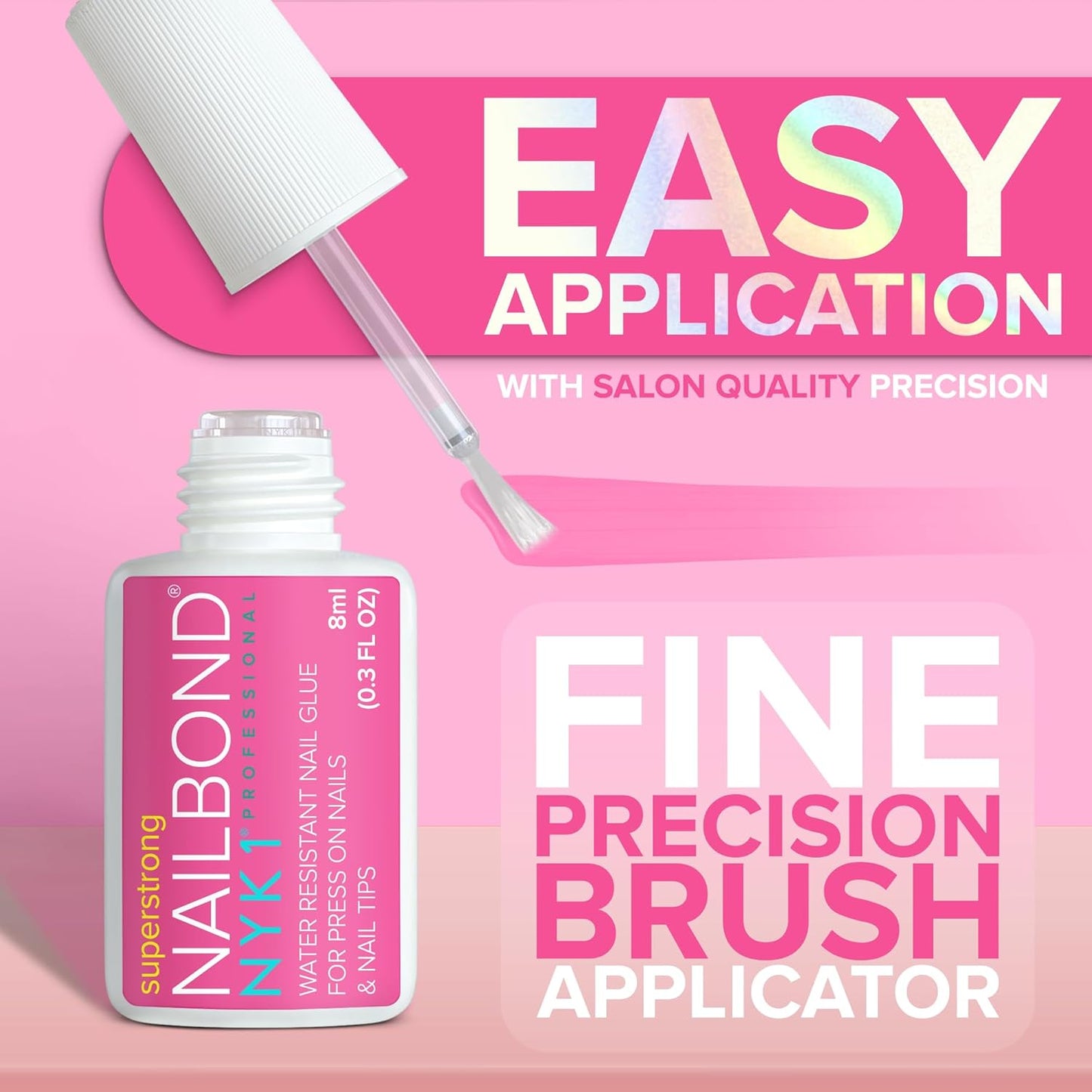 Super Strong Nail Glue for Press On Nails, Nail Tips & Acrylic Fake Nails (8ml) NYK1 NailBond Brush On Glue for Press Ons, Tips & Acrylics - Long Lasting, Maximum Strength, Mess-Free Application-Velvo Beauty