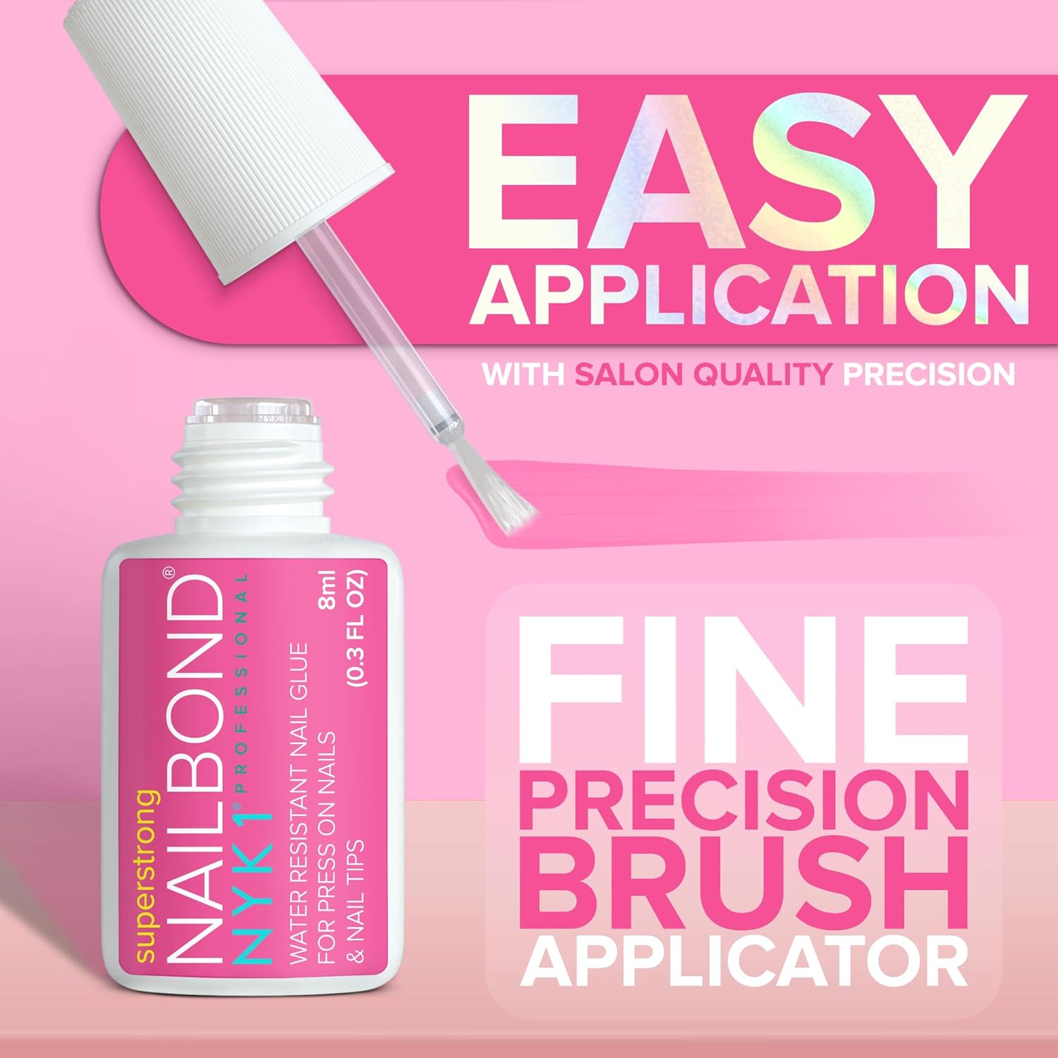 Super Strong Nail Glue for Press On Nails, Nail Tips & Acrylic Fake Nails (8ml) NYK1 NailBond Brush On Glue for Press Ons, Tips & Acrylics - Long Lasting, Maximum Strength, Mess-Free Application-Velvo Beauty