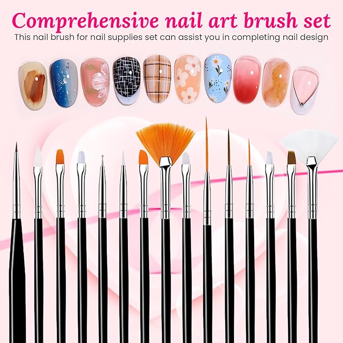 39 PCS Nail Art Brushes Set,Nail Art 3D Sculpting Pen Dotting Tools,Ombre Silicone Brush,Liner Brushes,Acrylic Brushes,Nail Art Palette with Gel Mixing Rod,Nail Design Kit for Home Diy & Salon-Velvo Beauty