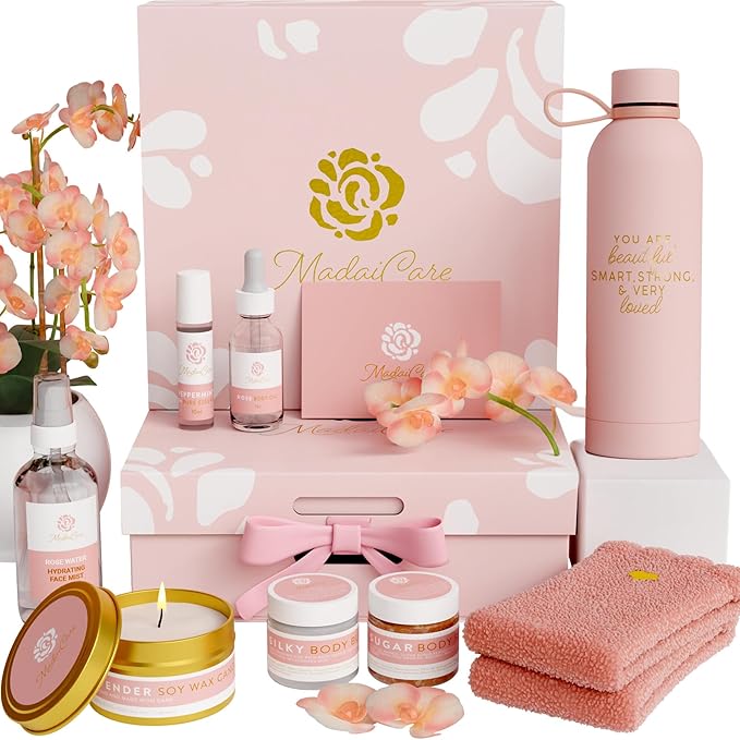 Luxury Spa Gift Basket for Women - Relaxing Self Care Kit with Body Scrub & Cream, Facial Mist, Scented Candle & More - Perfect Birthday Gift For Women - Box Set of 9 Pcs-Velvo Beauty