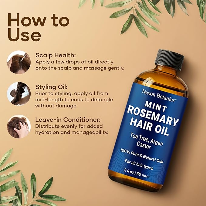 Mint Rosemary Oil for Hair Growth 2 fl oz – Lightweight, Non-Greasy Formula with Peppermint – Strengthens Strands for Healthier, Thicker Look – Nexon Botanics-Velvo Beauty