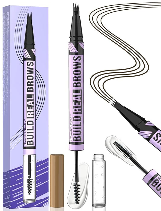 iMethod Eyebrow Pen and Eyebrow Gel - Eyebrow Pencils for Women with 4-Fork-Tip & Brow Gel Clear, Magical 2-in-1 Dual-Ended Brow Pen for Fuller-Looking Defined Brows, Stay All Day, Black Brown-Velvo Beauty