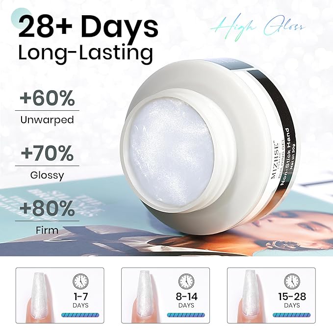 MIZHSE Solid Builder Gel for Nails Kit: 2PCS 30g 3D Pearl White & Clear Hard Gel for Nailswith Nail Forms 3D Silicone Mold Soak off U V LED Builder Gels for Extension Home Manicure-Velvo Beauty