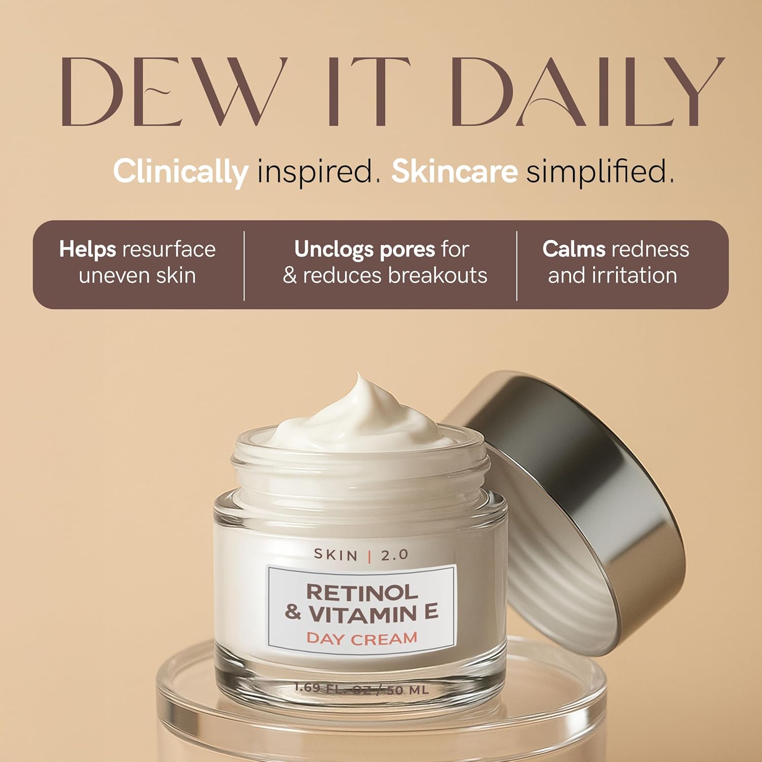 Retinol & Vitamin E Face Moisturizer - Dermatologist Tested, Hydrating, Restores Sun-Damaged Skin, Anti-Aging - Reduces Acne Scars, Clean Beauty, Cruelty-Free Korean Skincare - 1.69 Fl oz-Velvo Beauty