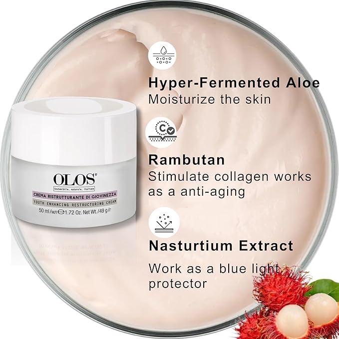OLOS Youth-Enhancing Restructuring Cream - Anti-Aging Face Moisturizer - Face Lotion with Aloe and Shea Butter - Collagen Booster Face Cream - 1.7 oz-Velvo Beauty