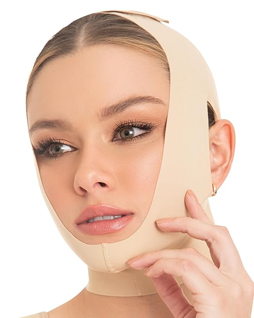 M&D Face Slimming Chin Strap Lipo Compression Garment Mentonera Postquirúrgica Facial Beige L-Velvo Beauty