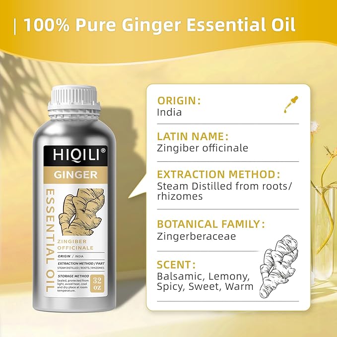 HIQILI 32 Fl Oz Ginger Oil, 100% Pure Natural Ginger Essential Oil for Hair, Massage, Skin - 1000ML-Velvo Beauty
