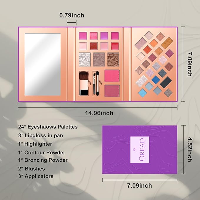 Color Nymph Makeup Kit for Women, All In One Notebook Makeup Palette Set With Mirror for Girls Includes 24 C Eyeshadow Palette,Lipgloss,Face Powder,Blushes (Purple)-Velvo Beauty