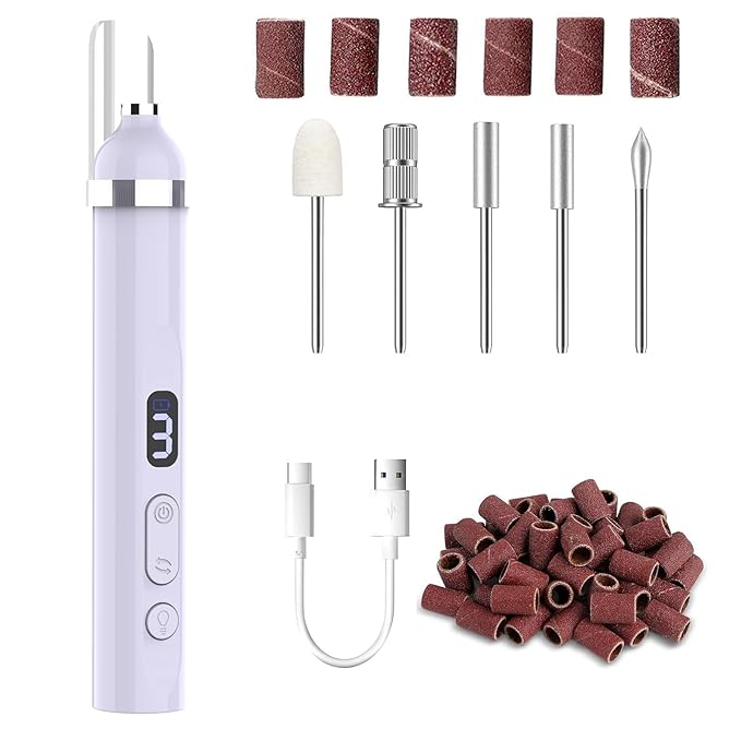 Acrylic Nail Kit, Portable Electric Nail File Set for Acrylic Gel Nails, Manicure Pedicure Tool Nail Drill Bits with Nail Drill Bits Sanding Bands (Purple)-Velvo Beauty