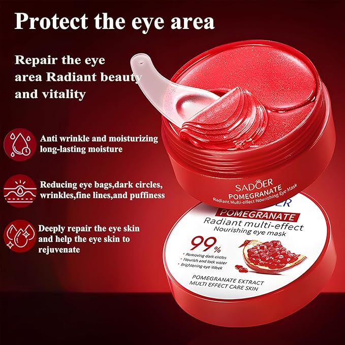 Under Eye Mask - 60 PCS Pomegranate Under Eye Patches for Puffy Eyes, Dark Circles, Eye Bag, Fine Lines and Wrinkles, Reduce Puffiness and Brightening Eye Patch, Eye Gel Pads, Eye Jelly Mask-Velvo Beauty