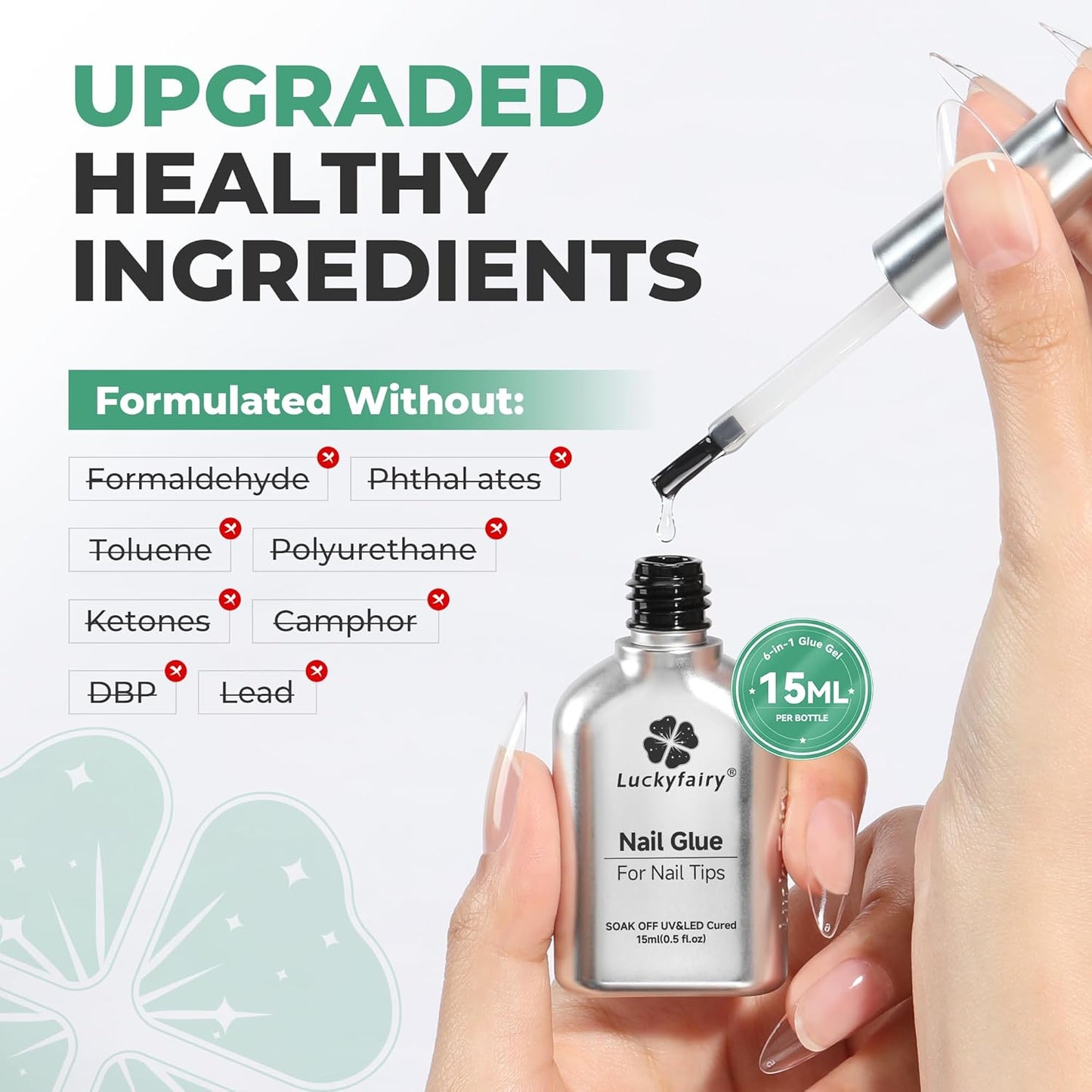 Gel Nail Glue Super Strong: 15ml Nail Glue Gel 6 in 1 for Acrylic Nails Tips and Clear Press on Fake Nails Long Lasting, Salon Art Gift DIY at Home Need U V Light Cured-Velvo Beauty