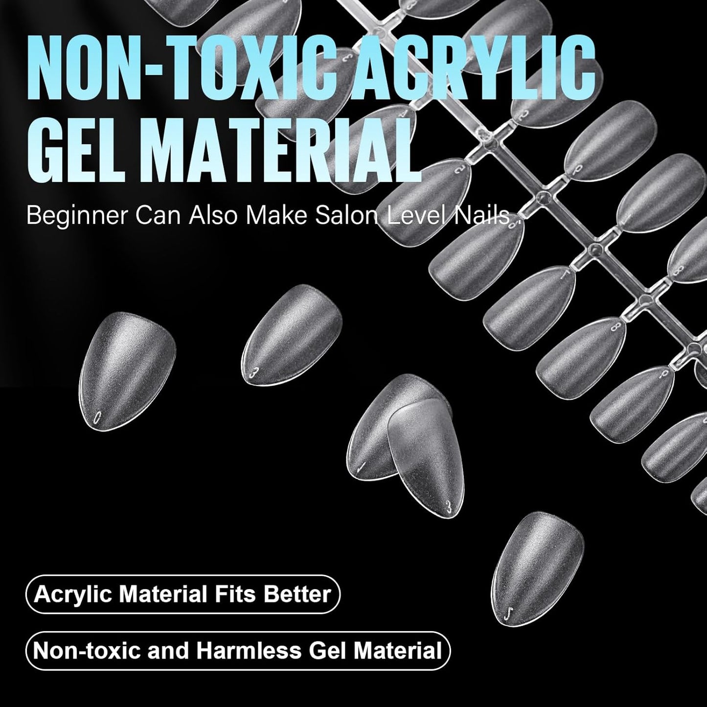 TOMICCA Short Almond Nail Tips, Acrylic Soft Full Coverage Fake Nailsfor Extension Manicure, Double-sided Matte Press on Nail Tips for Home DIY Art Women Girls-Velvo Beauty