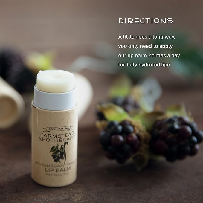 Farmstead Apothecary 100% Natural Lip Balm with Organic Beeswax, Organic Shea Butter & Organic Coconut Oil, Boysenberry Vanilla 0.2oz (Pack of 2)-Velvo Beauty