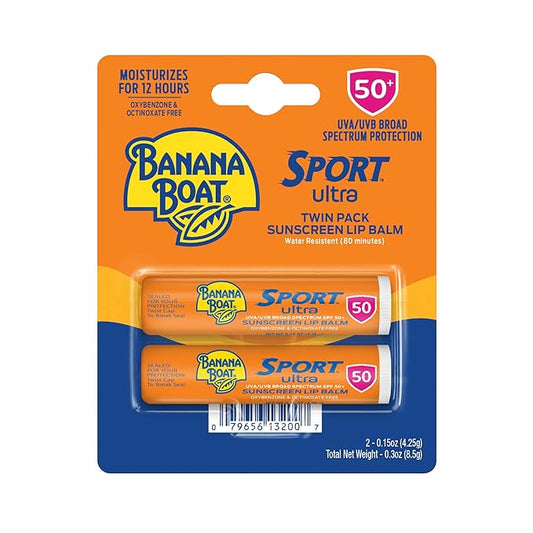 Banana Boat SPF#50+ Sport Ultra Lip Balm Twin Pack 0.15 Ounce-Velvo Beauty