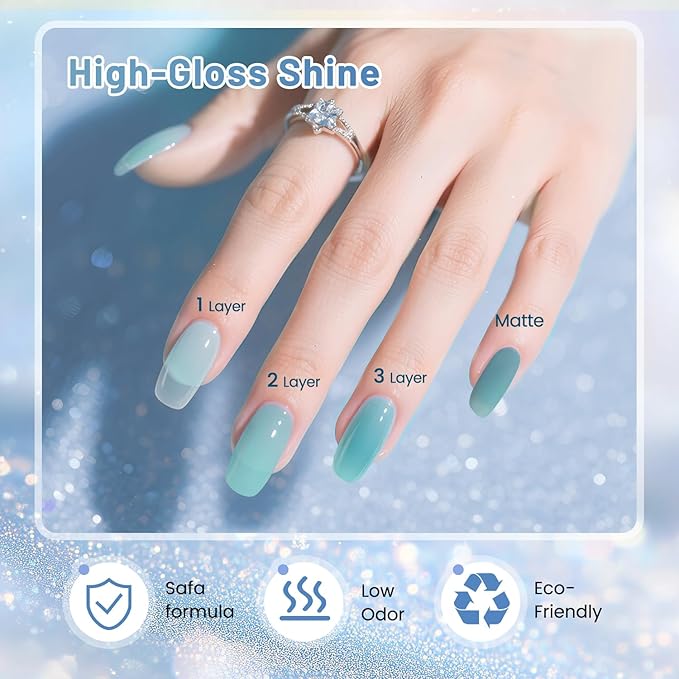 JODSONE 10ml 6 Colors Jelly Gel Nail Polish Set Ocean Blue Turquoise Gel Polish with Crystal Long Lasting All Seasons Need U V Lamp-Velvo Beauty