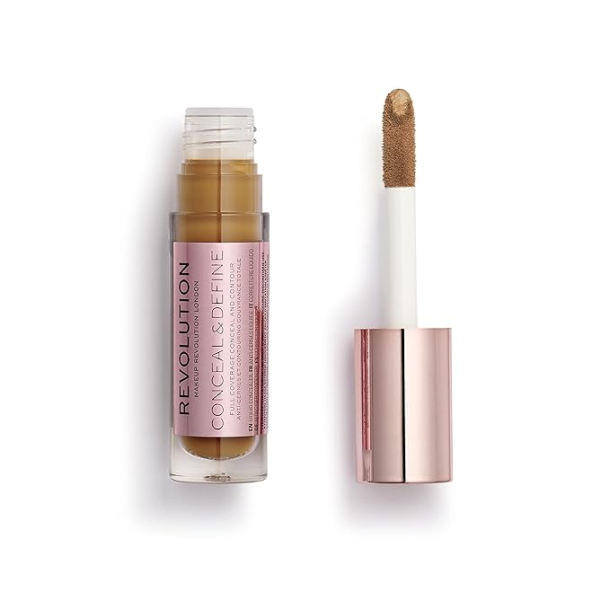 Makeup Revolution Conceal & Define Concealer, Full Coverage Makeup Concealer, Matte Finish & Long Wear,For Dark or Deep Skin Tones, Vegan, C13.2, 4ml-Velvo Beauty