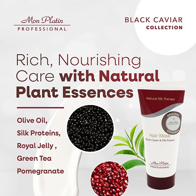 Mon Platin Professional Hair Mask, Black Caviar & Natural Silk Therapy, Deep Conditioning Hair Mask for Dry, Colored Hair, 100ML-Velvo Beauty