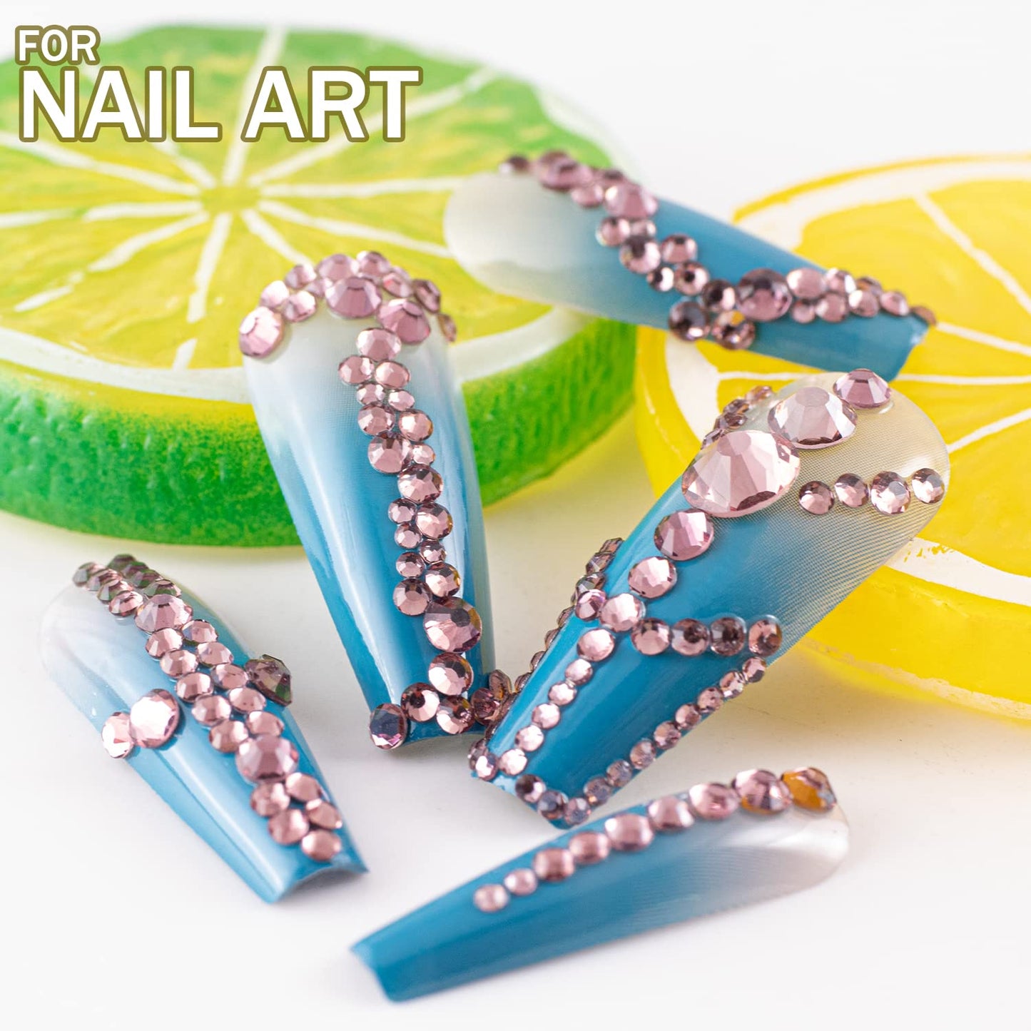 One Pack 2000 Pcs of Flatback Round Pale Purple Rhinestones 6 Sizes (1.5-6 mm) with Nail Art Rhinestone Picker Pencil and Tweezer for DIY and Salon Use-Velvo Beauty