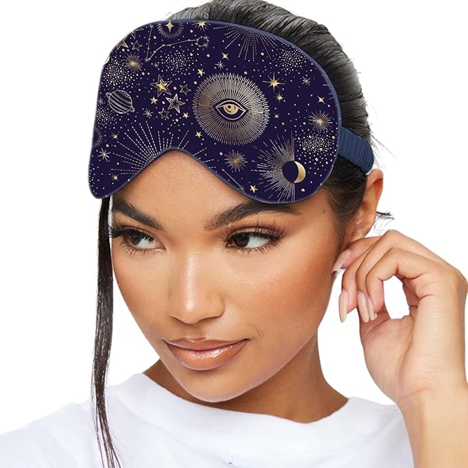SMUG Satin Sleep Mask & Eye Mask - Deep Dream Sleep Masks for Women & Men - Soft Sleeping Eye Mask to Nourish Skin, & Reduce Dark Circles - Eye Sleep Mask to Block Out Light - Blue Celestial 3-Pack-Velvo Beauty