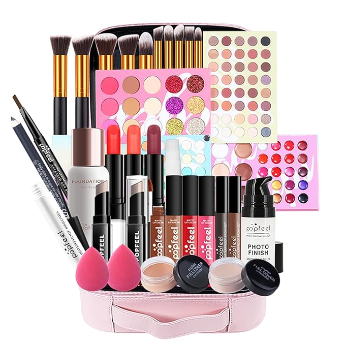 All-in-one Makeup Set Holiday Gift | Full Makeup Kit for Women Essential Starter Bundle Include Eyeshadow Palette Lipstick Blush Cream Concealer Face Powder Eyeliner Mascara Lipgloss Brush-Velvo Beauty